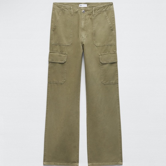 Zara Khaki green high waisted straight leg cargo pants - Picture 1 of 6
